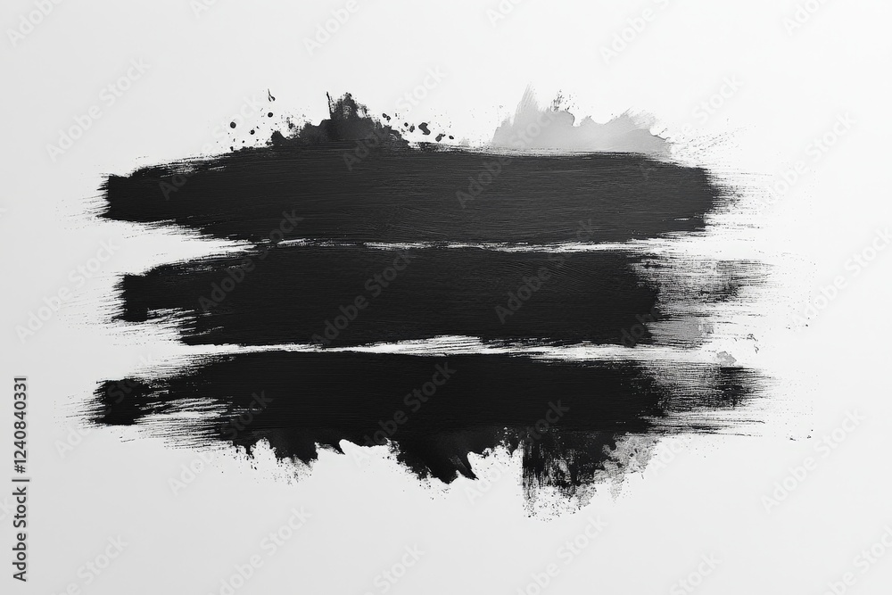 Poster Abstract black paint strokes on a white background create an artistic contrast in texture and color