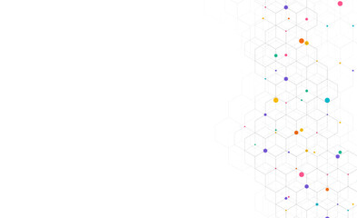 Hexagons pattern on gray background. Genetic research, molecular structure. Chemical engineering. Concept of innovation technology. Used for design healthcare, science and medicine background