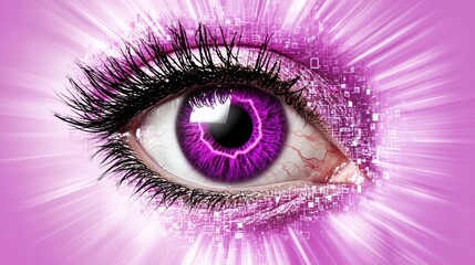 Bright Purple Eye with Digital Elements and Vibrant Background