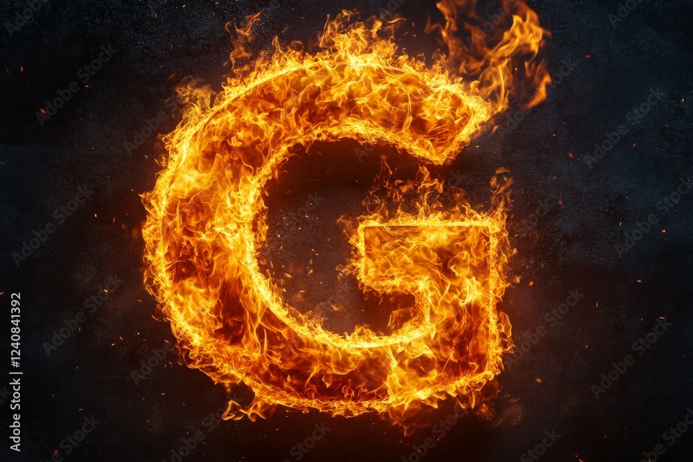 Aufkleber flaming letter g in vibrant fire creating a striking visual effect against a dark background