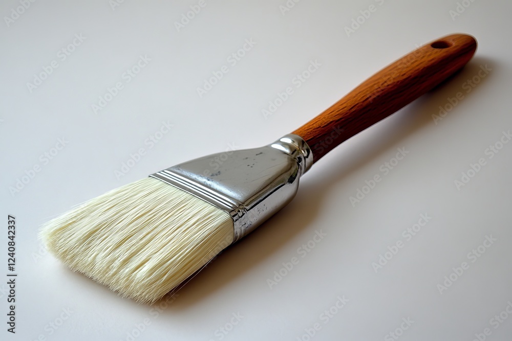 Poster brush with wooden handle for painting or decorating projects displayed on a white background