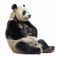 Fototapeta premium Cute panda sitting gracefully with calm expression.