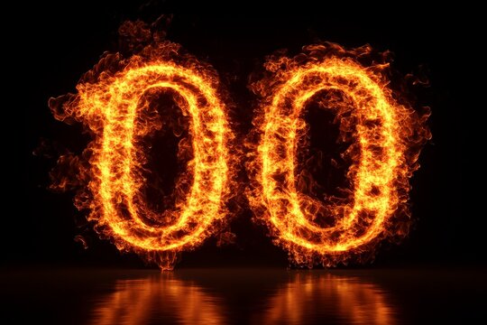 Bright orange fire numbers shaped as double zero glowing against a dark background - Powered by Adobe