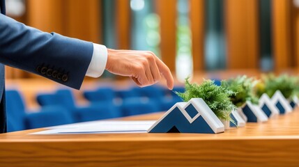 Business Professional Engaging with Decorative Plant on Meeting Table
