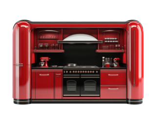 Vibrant red kitchen interior design with modern stove and oven red