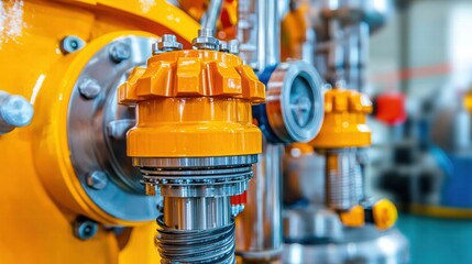 Fototapeta premium Industrial Machinery Component with Vibrant Orange Valve Detail