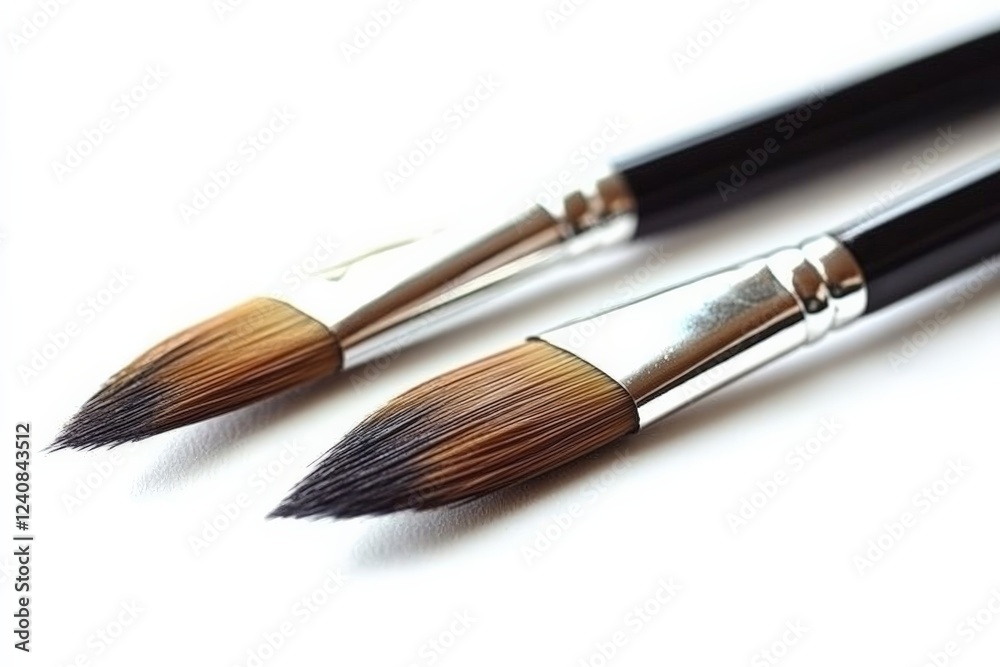 Poster Artistic paintbrushes resting on a surface ready for creative expression in a bright workspace