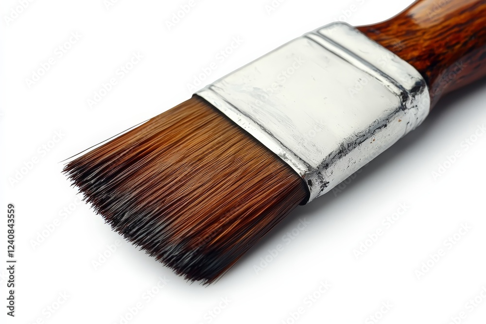 Poster close-up of a paintbrush with fine bristles resting on a white background