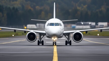 Naklejka premium Airplane taxiing runway airport autumn