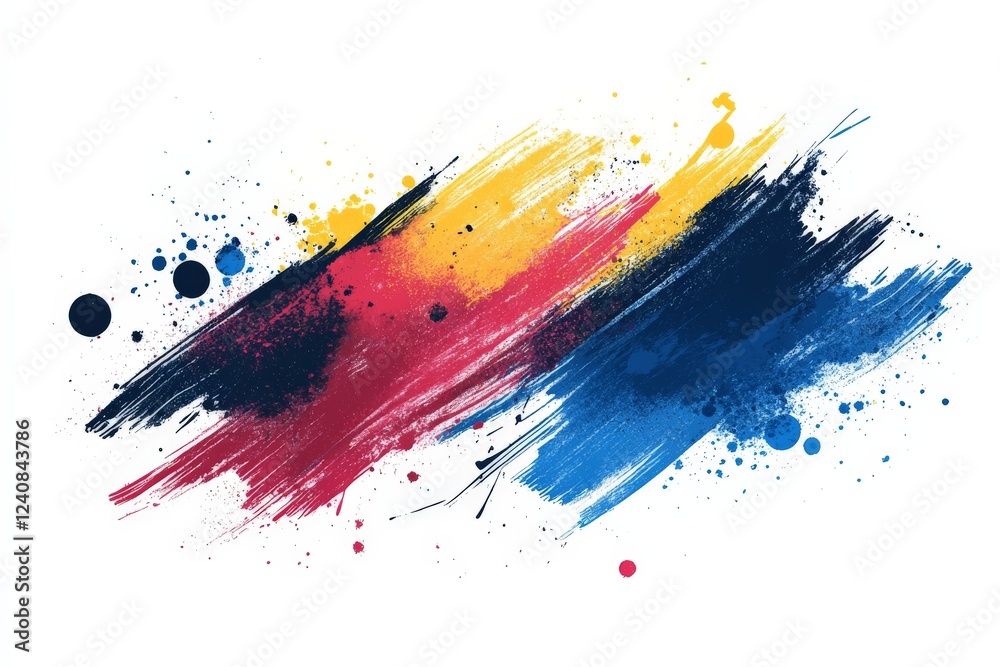 Poster Vibrant abstract art showcasing splashes of color in dynamic brush strokes on a white background