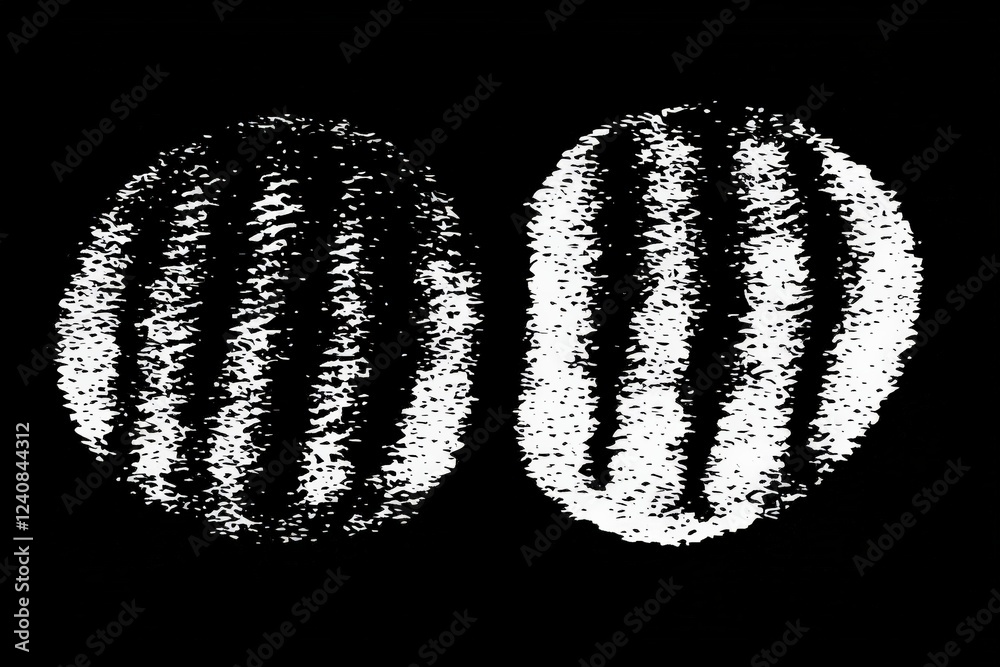 Aufkleber black and white abstract design featuring two oval shapes with textured stripes on a dark background