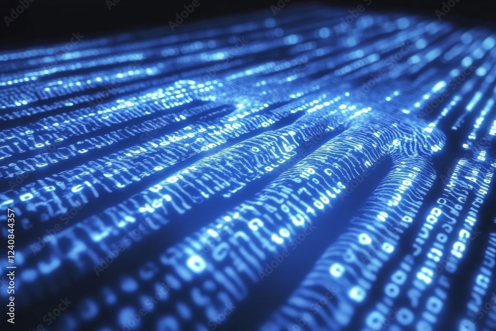 Poster Digital patterns reveal complex data flows in vibrant blue tones during a high-tech visualization