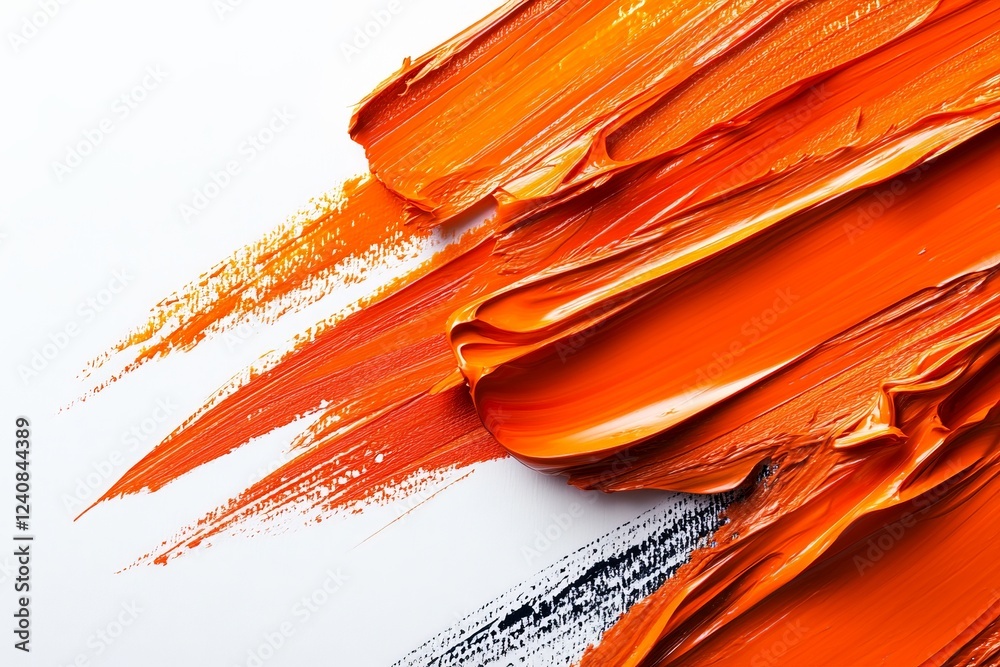 Aufkleber vibrant orange and black paint strokes on a white canvas create a dynamic artistic expression