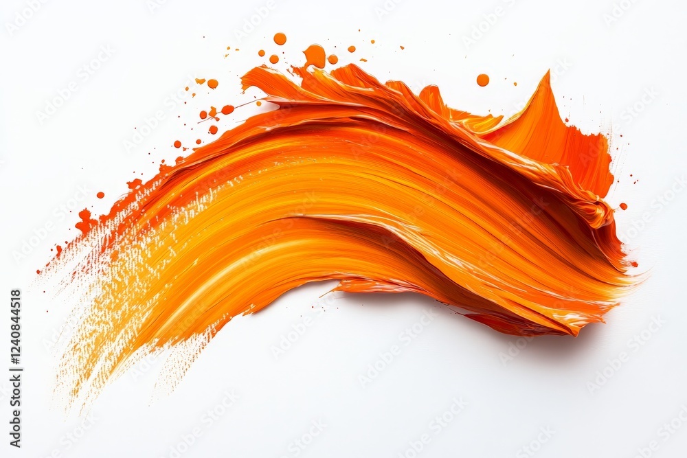 Poster Vibrant orange paint swirls create a captivating abstract design on a white background
