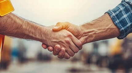 Business handshake between two diverse professionals in construction