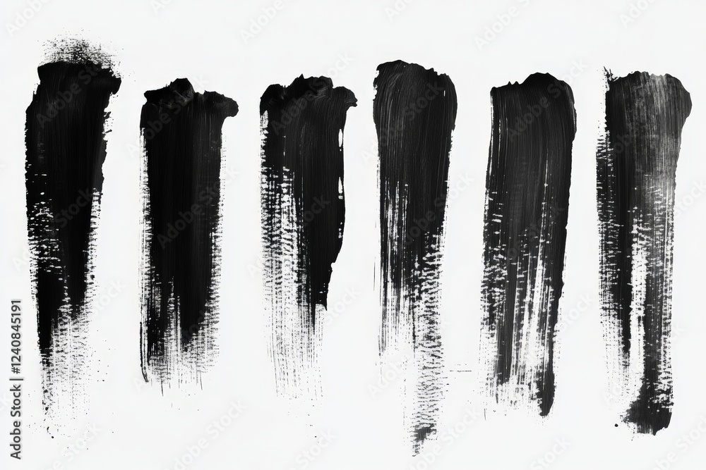 Poster Strokes of black paint create dynamic textures on a white canvas during an art creation session