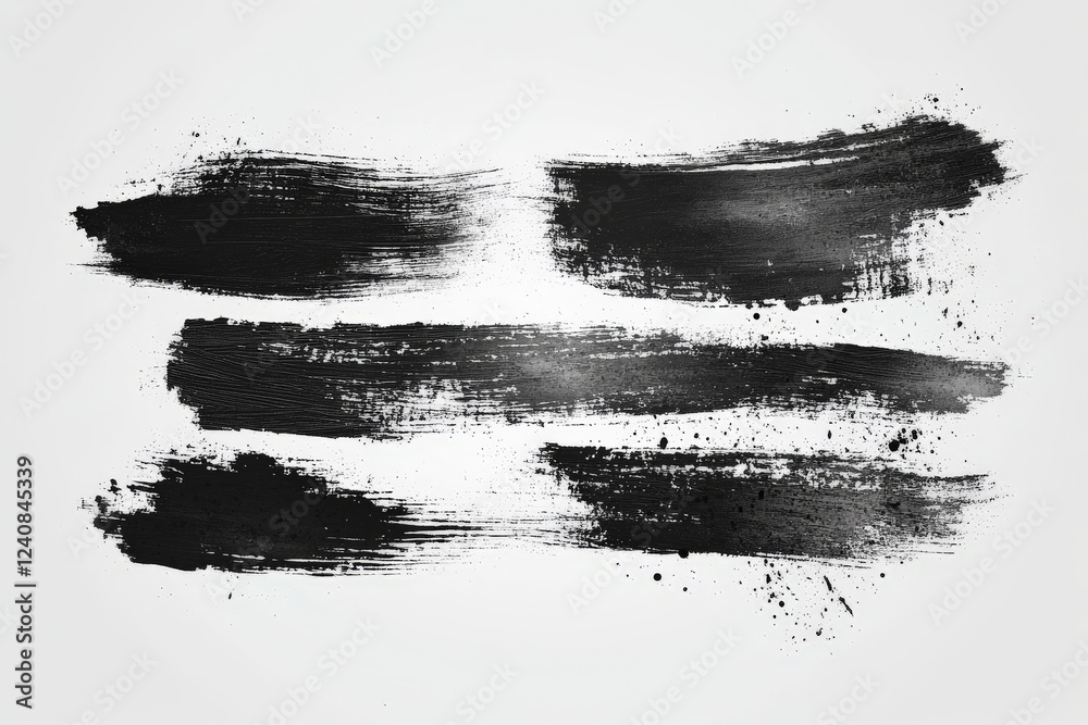 Poster black paint strokes on a white background create a striking abstract art composition for creative pr