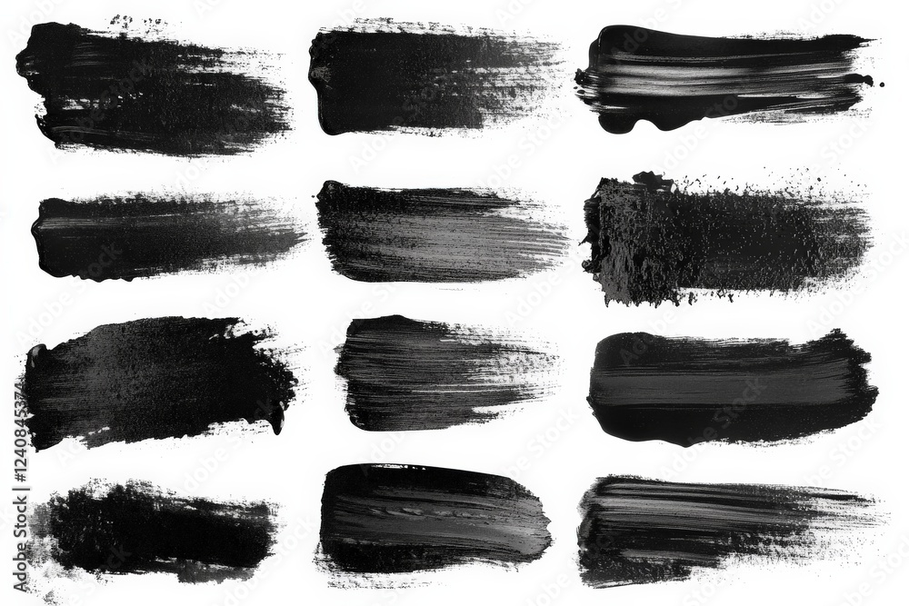 Poster Various black paint strokes on a white background created for artistic expression and design purposes