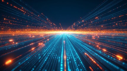 Abstract Technology Background, Digital Data Flow, Glowing Lines, Futuristic Communication Concept