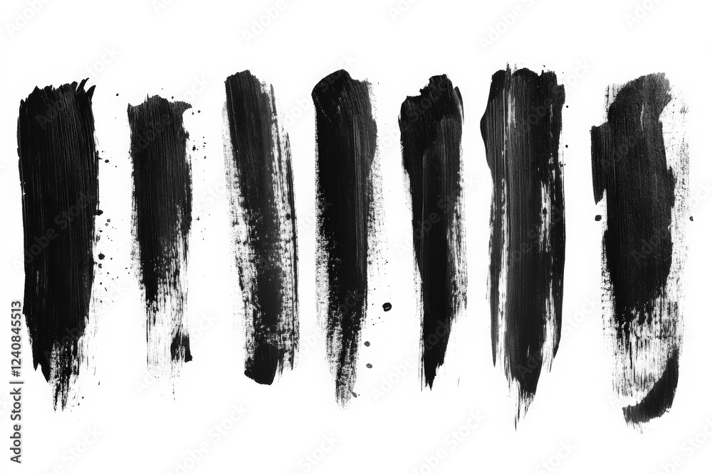 Poster black paint swatches created with different brush strokes on a white background for artistic purpose