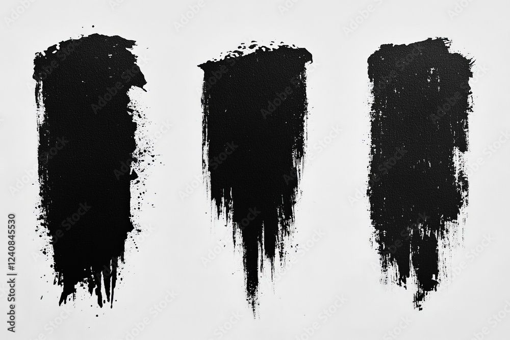 Poster black paint strokes on a white wall create abstract art in a modern gallery setting