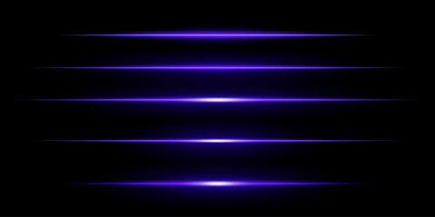 Glowing horizontal purple light set. Bright neon laser lines dark background. Futuristic technology, sci-fi elements, digital energy beams, abstract light streaks. Modern cyberpunk high-tech design