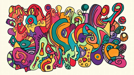 Obraz premium Bright and fun doodle shapes creatively designed with vibrant colors and playful patterns, showcasing whimsical and artistic expression