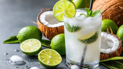 Refreshing Coconut Lime Drink, Tropical Summer