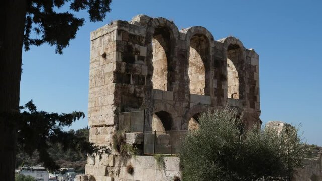 Detail of facade of Odeon of Herodes Atticus, Acropolis, Athens, Greece