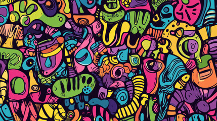 Bright and colorful abstract doodle shapes create vibrant and playful design, perfect for artistic projects or backgrounds. lively patterns evoke creativity and fun