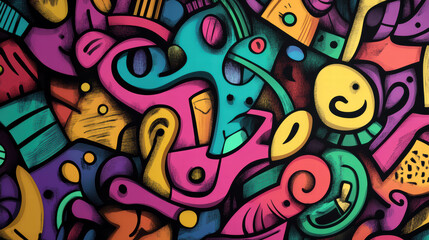 Obraz premium Bright and colorful abstract doodle shapes create vibrant and playful design, showcasing mix of curves and lines that evoke sense of joy and creativity