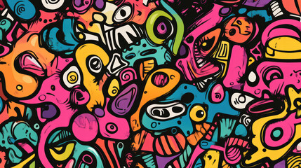 Fototapeta premium Bright and fun doodle shapes creatively designed with vibrant colors and playful patterns, showcasing whimsical and artistic expression