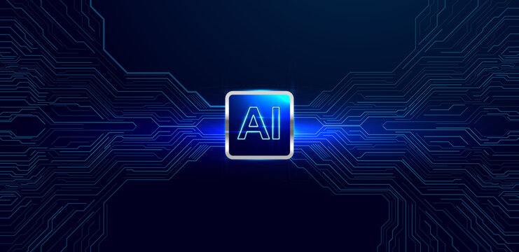 Artificial intelligence background with blue electronic board technology. vector editable