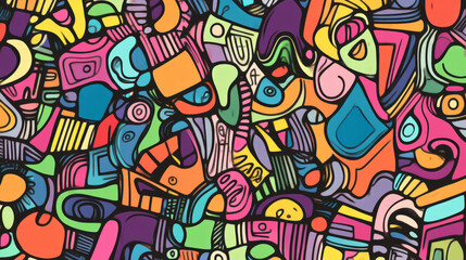 Obraz premium Colorful abstract doodle shapes create vibrant and dynamic composition, showcasing playful mix of colors and forms that evoke creativity and joy