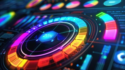 A futuristic color wheel displayed on a monitor with glowing color segments.