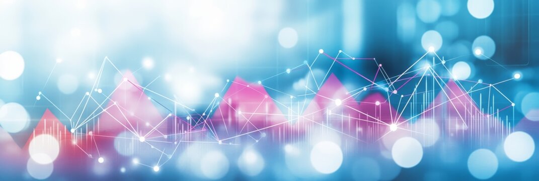 Abstract Financial Chart Upward Trending Pink Geometric Data Lines Blue Bokeh Background