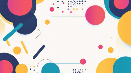 Obraz premium Colorful abstract geometric shapes create vibrant border pattern, featuring circles, lines, and dots in various colors. This design evokes playful and modern aesthetic
