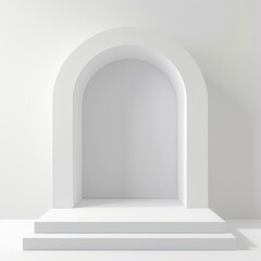 White arch and empty podium creating a modern minimalist showcase for product placement
