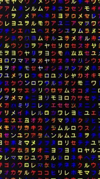コンピュータ空間のランダムな文字列・さまざまな文字を含むデータベース・エンコードされたプログラム内のデータセット・数学的計算・大規模言語モデル・機械翻訳・カタカナ・日本語・縦長・ビデオ
