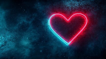 Grunge style neon heart logo with distressed textures, bright red and teal glow, urban street art vibe