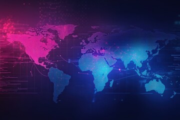 Obraz premium A detailed illustration of a world map with stylized waves emanating from it