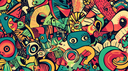 Obraz premium Colorful doodle shapes with playful patterns featuring abstract designs, vibrant colors, and whimsical elements create lively and energetic composition
