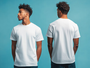 Versatile plain white t-shirt mockup with male model in photo studio