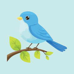 Obraz premium A blue bird with a yellow beak on a branch vector illustration 