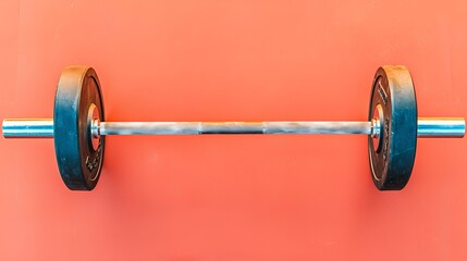 Barbell Weights on Coral Background Fitness Equipment Photography