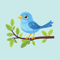Obraz premium A blue bird with a yellow beak on a branch vector illustration 