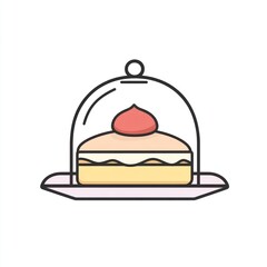 Cake under glass dome, dessert display, bakery, food illustration, website graphic