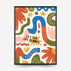 Abstract floral posters template. Modern trendy Matisse minimal style. Pink and blue colors. Hand drawn design for wallpaper, wall decor, print, postcard, cover, template, banner.