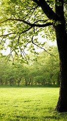 Obraz premium Serene Springtime: A Majestic Tree in a Verdant Meadow