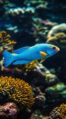 Obraz premium HD Phone Wallpaper Vibrant Blue Tropical Fish Swimming in Coral Reef Aquarium